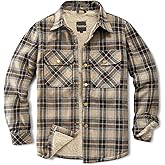 Puwasa Men's Sherpa Lined Cotton Flannel Shirt Jacket Plaid Button Up Jacket Coat for Men with Pocket
