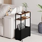 Leomonio Narrow Side Table, Slim End Tables with Fabric Basket, Skinny Table for Small Spaces, Thin Bedside Table for Living 