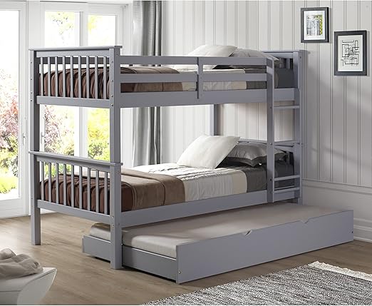 We Furniture Solid Wood Twin Bunk Bed With Trundle Bed Gray