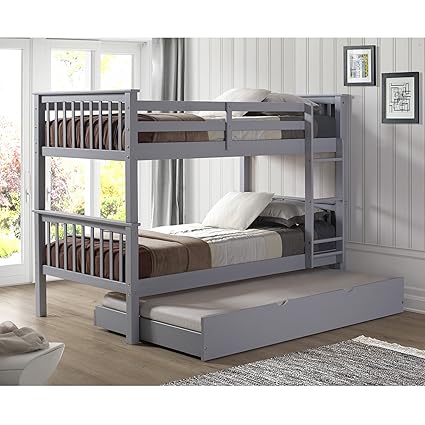 We Furniture Solid Wood Twin Bunk Bed With Trundle Bed Gray Amazon In Furniture Bunk Bed With Extra Bed