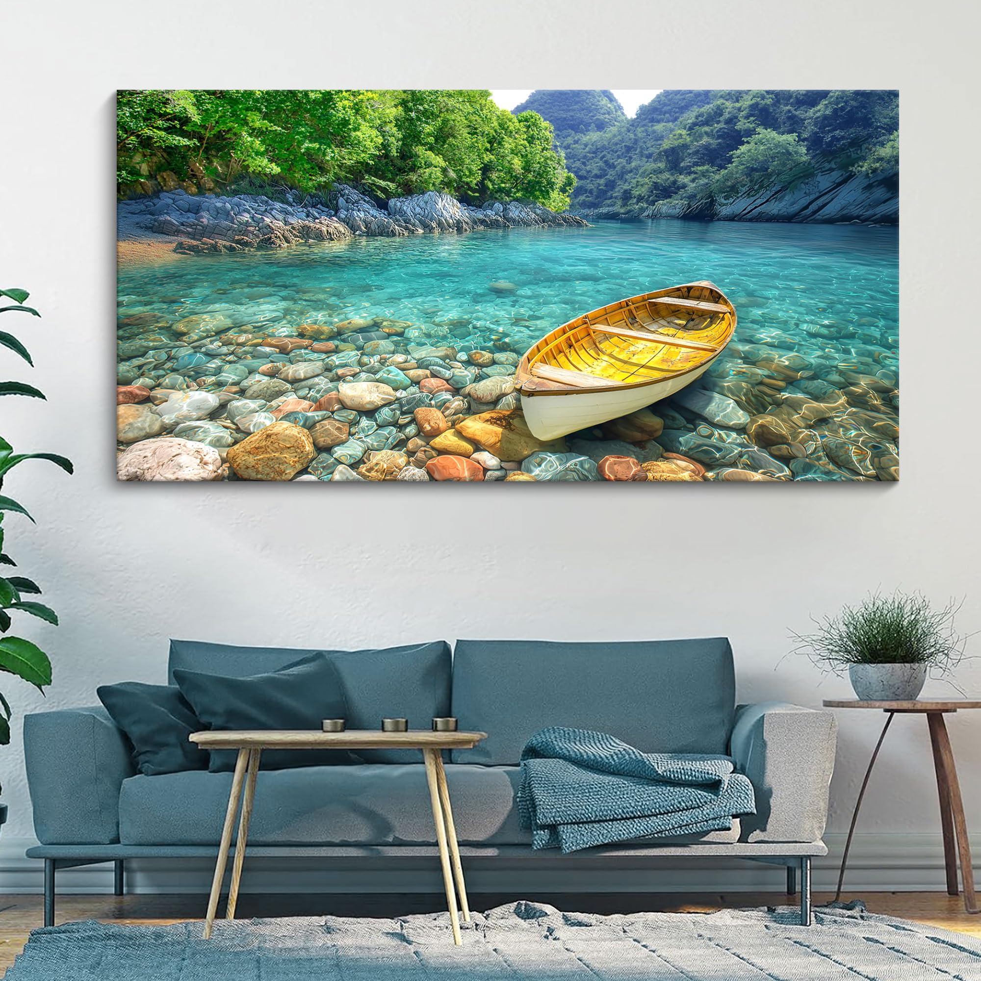 Photo 1 of HGUAOA Lake Canvas Wall Art - Nature Landscape Mountain Wall Art for Living Room, Rustic Artwork for Walls, Pictures for Bedroom, Fine Home Decor, Scenic Wall Decor 29×58IN