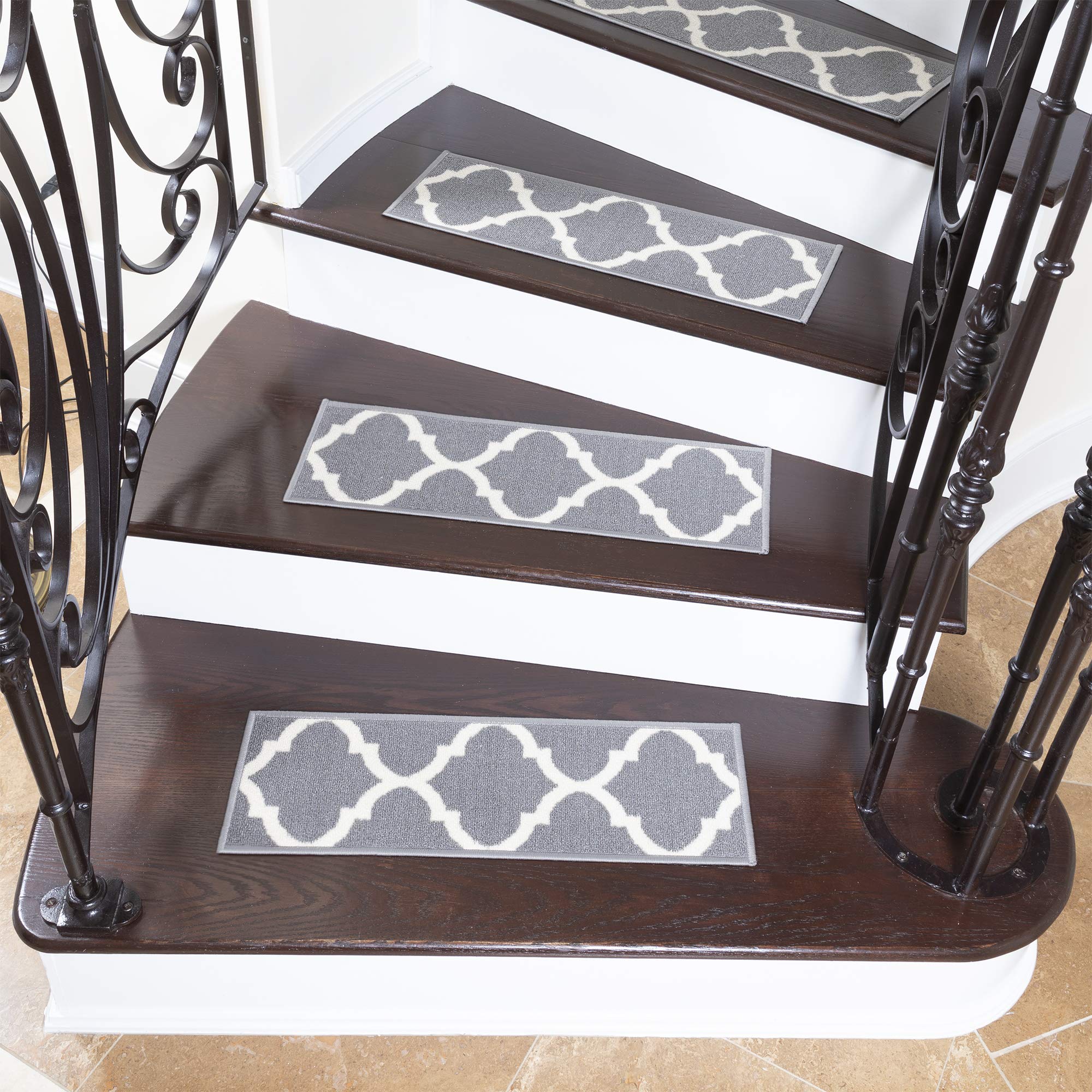 Ottomanson Moroccan Ottohome Collection Stair Tread, 7-Pack, Gray Trellis