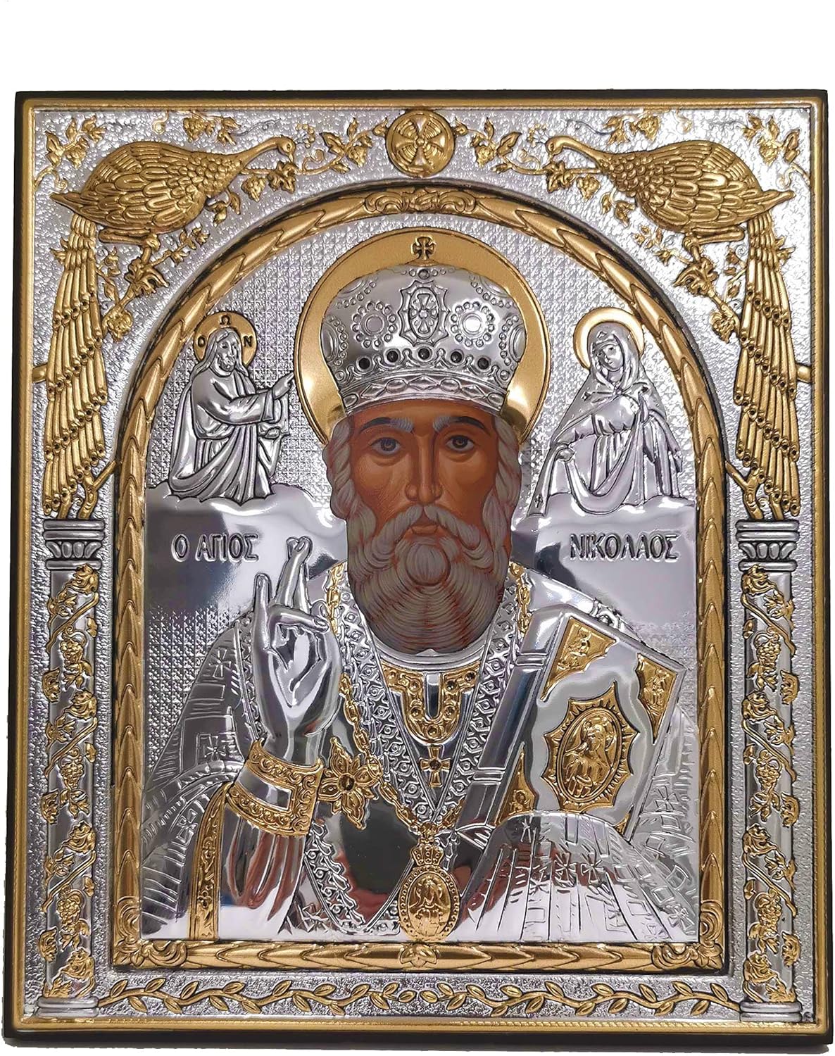 Paintings - Saint Nicholas Byzantine Silver Orthodox Icon/Greek/Handmade