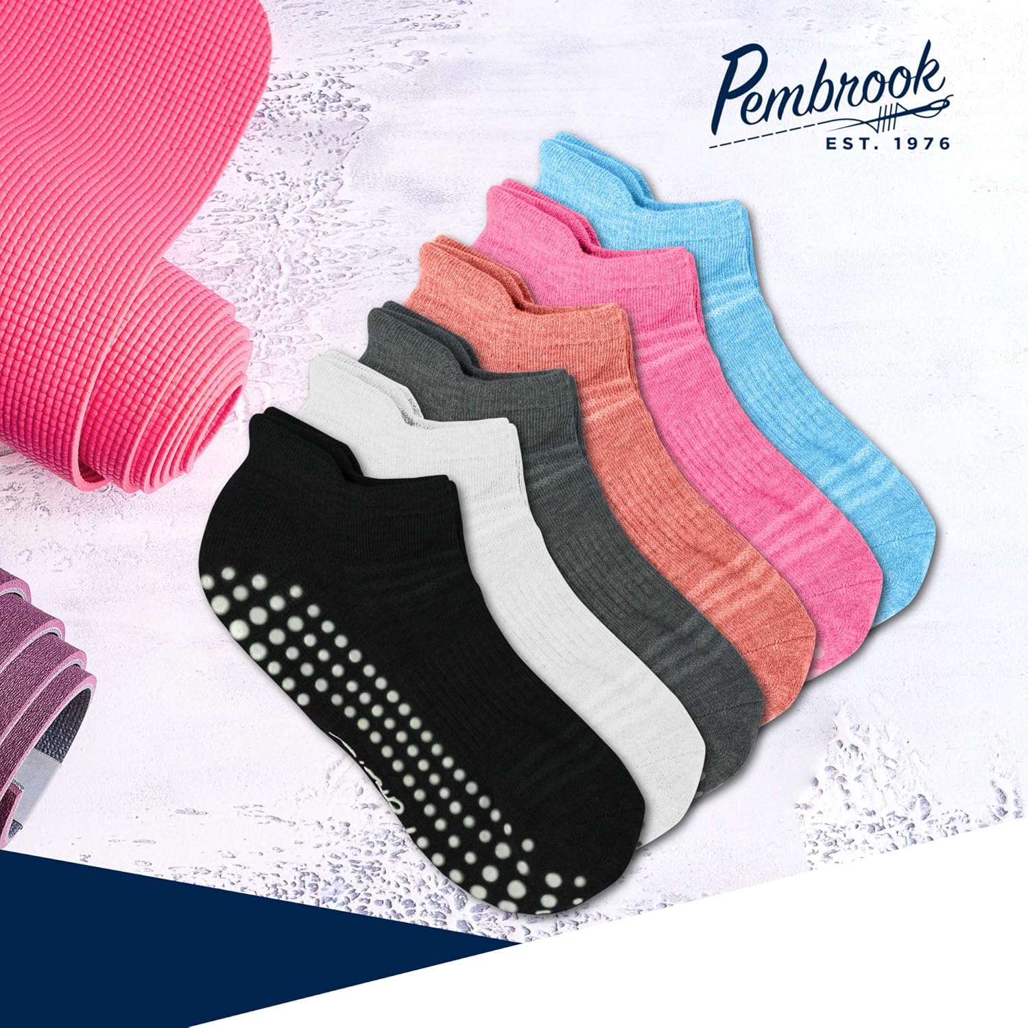 Pembrook Non Slip Grip Yoga Socks | Non Skid Hospital, Barre, Pilates, Maternity, Ballet, Women & Men (6 Pairs): Clothing