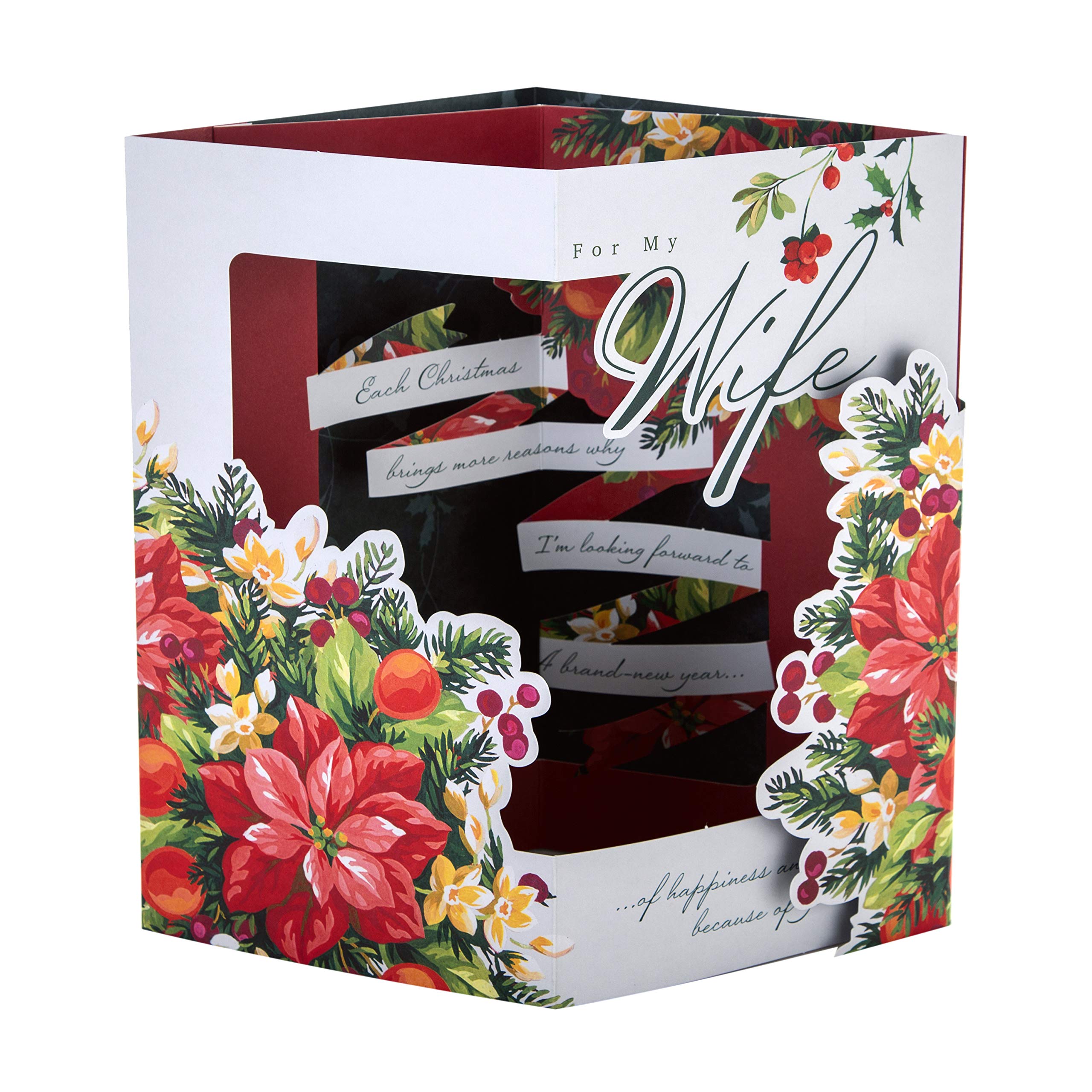 Hallmark Christmas Card for Wife - Traditional 3D Pop-Up Floral Design