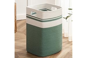 joybest Cotton Laundry Hamper, Large Woven Rope Basket with Handles for Living Room and Bedroom, Stylish Storage Basket for Clothes, Toys, and Blankets - 22x16x13 Inches Green