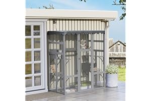 BALL & CAST YOPTO Outdoor Cat House Big Catio Wooden Cats Shelter Enclosure with Large Spacious Interior,High Ledges,Weather Protection Asphalt Roof,for Walk-in Kitty Kennel,Dark Gray