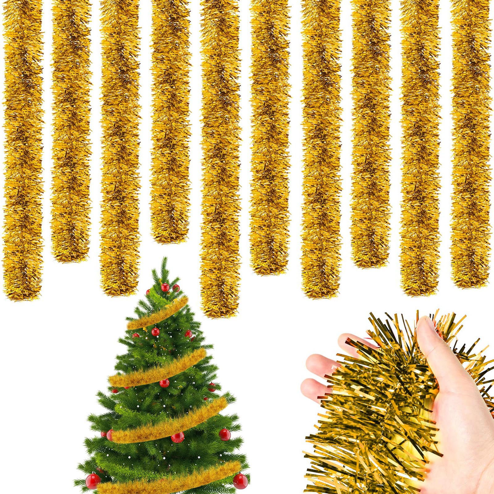 Cindeer 66 Feet/20 Meters Christmas Tinsel Garland Decoration Chunky Thick Garland Hanging Luxury Tinsel for Christmas Party Indoor and Outdoor Decor(Yellow)