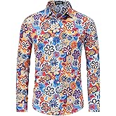 70s Outfits for Men Long Sleeve Casual Button Down 70s Disco Retro Paisley Shirt 70s Floral Vintage Hip Hop Shirts