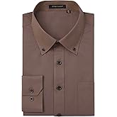 HISDERN 515 Mens Dress Shirts Long Sleeve Wrinkle Free Formal Shirt Stripe Business Casual Button Down Shirts