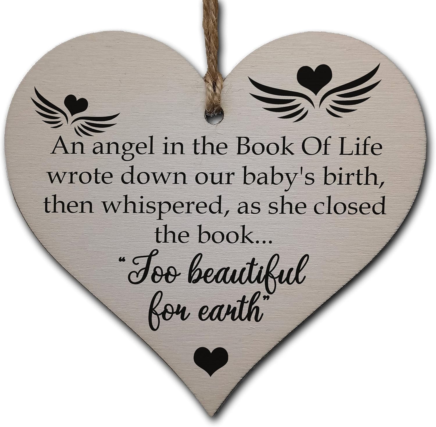 Handmade Wooden Hanging Heart Plaque Gift in Memory of Angel Baby Loving Keepsake, Multicolor, 10 x 9.5 cm