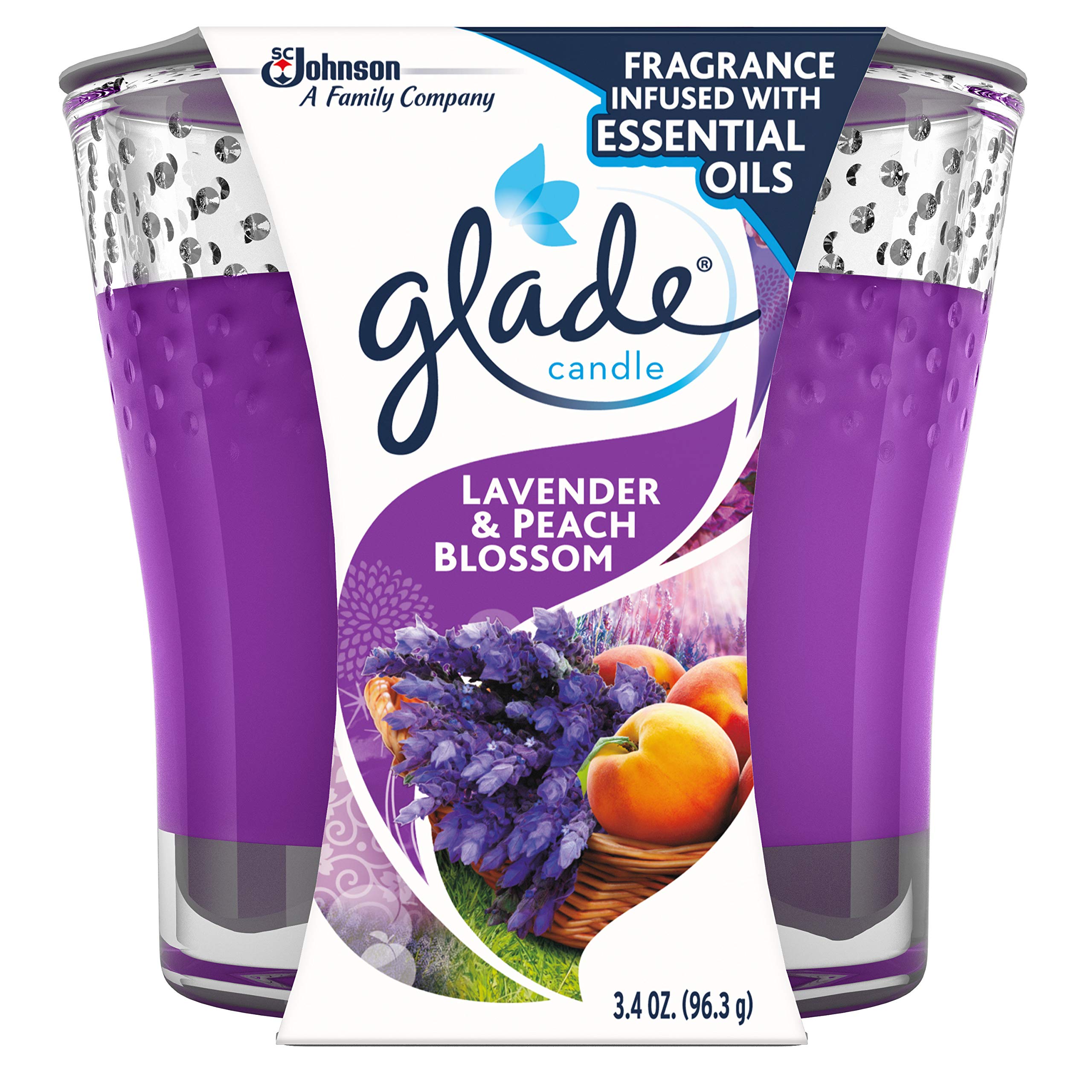 Glade Glass Jar Candle Air Freshener, Lavender & Peach Blossom, 3.4
