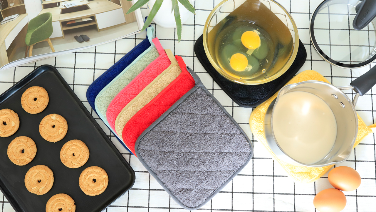 6-Pack Oven Mitts & Pot Holders Set - 500°F Heat Resistant With Silicone Grip, 100% Cotton Kitchen Towels For Cooking & Baking