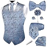 GUSLESON Mens Dusty Blue Vest Tie and Bow Tie Set