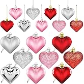 36Pcs Valentines Day Decor Heart Ornaments for Christmas Tree Decorations Red Pink Heart Shaped Baubles Ornaments for Valentine's Day Hanging Decorations or Wedding Party Supplies Home Decor