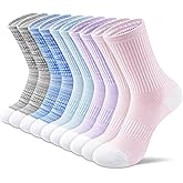 Amutost Crew Socks for Women,Athletic Hiking Running Compression Socks with Cushioned Support 3-6 Pairs