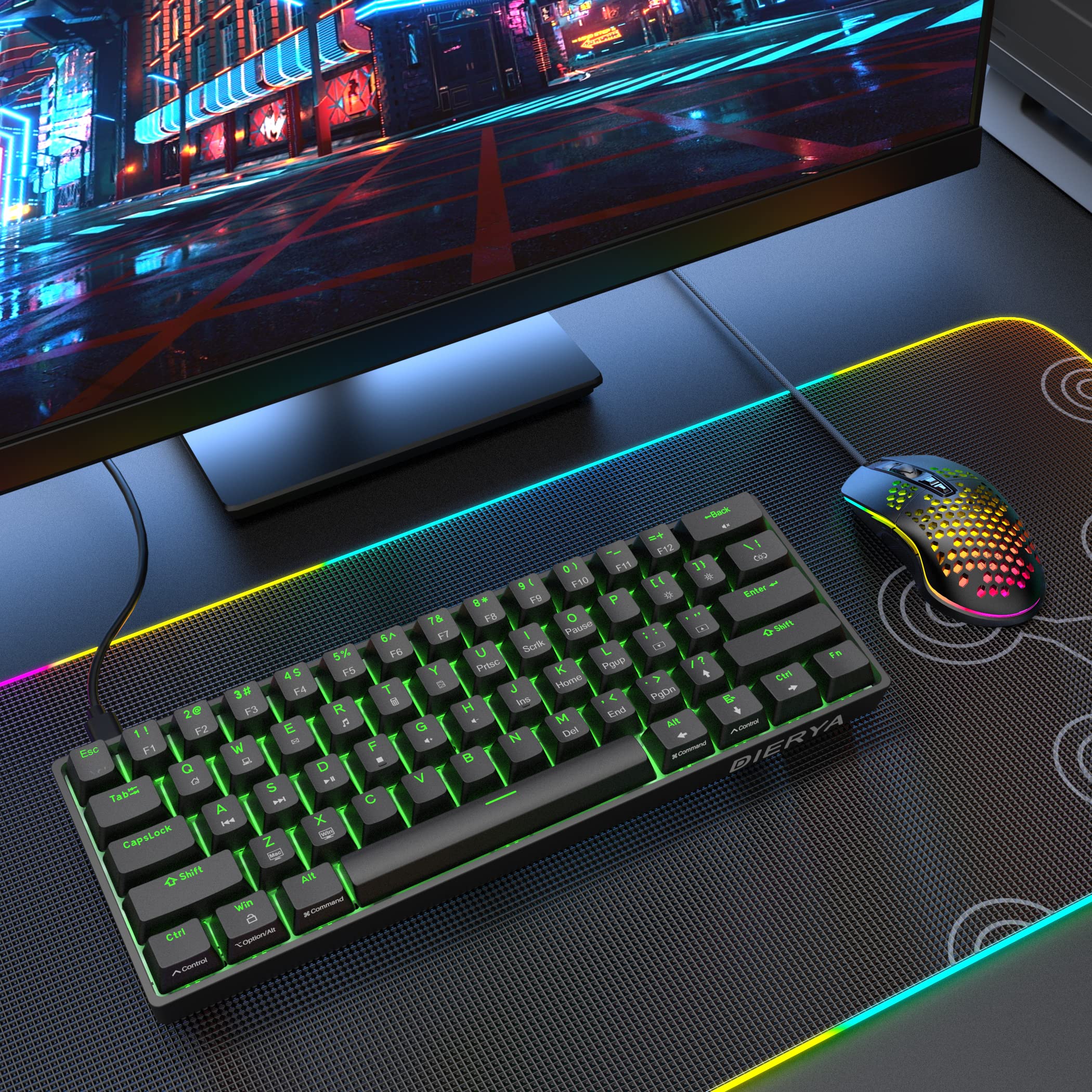 DIERYA DK61SE 60% Mechanical Gaming Keyboard, 61 Keys Anti-Ghosting, LED Backlight, Detachable USB-C, Ultra-Compact Mini Wired Keyboard with Red Linear Switch for Windows Laptop PC Gamer Typist