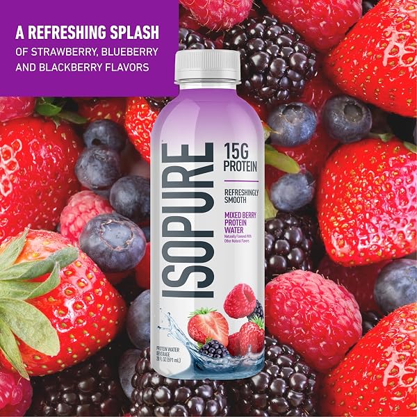 ISOPURE CLEAR PROTEIN WATER WITH ELECTROLYTES, 15G WHEY PROTEIN ISOLATE, ZERO SUGAR, MIXED BERRY, 20 FL OZ BOTTLE, 1 COUNT
