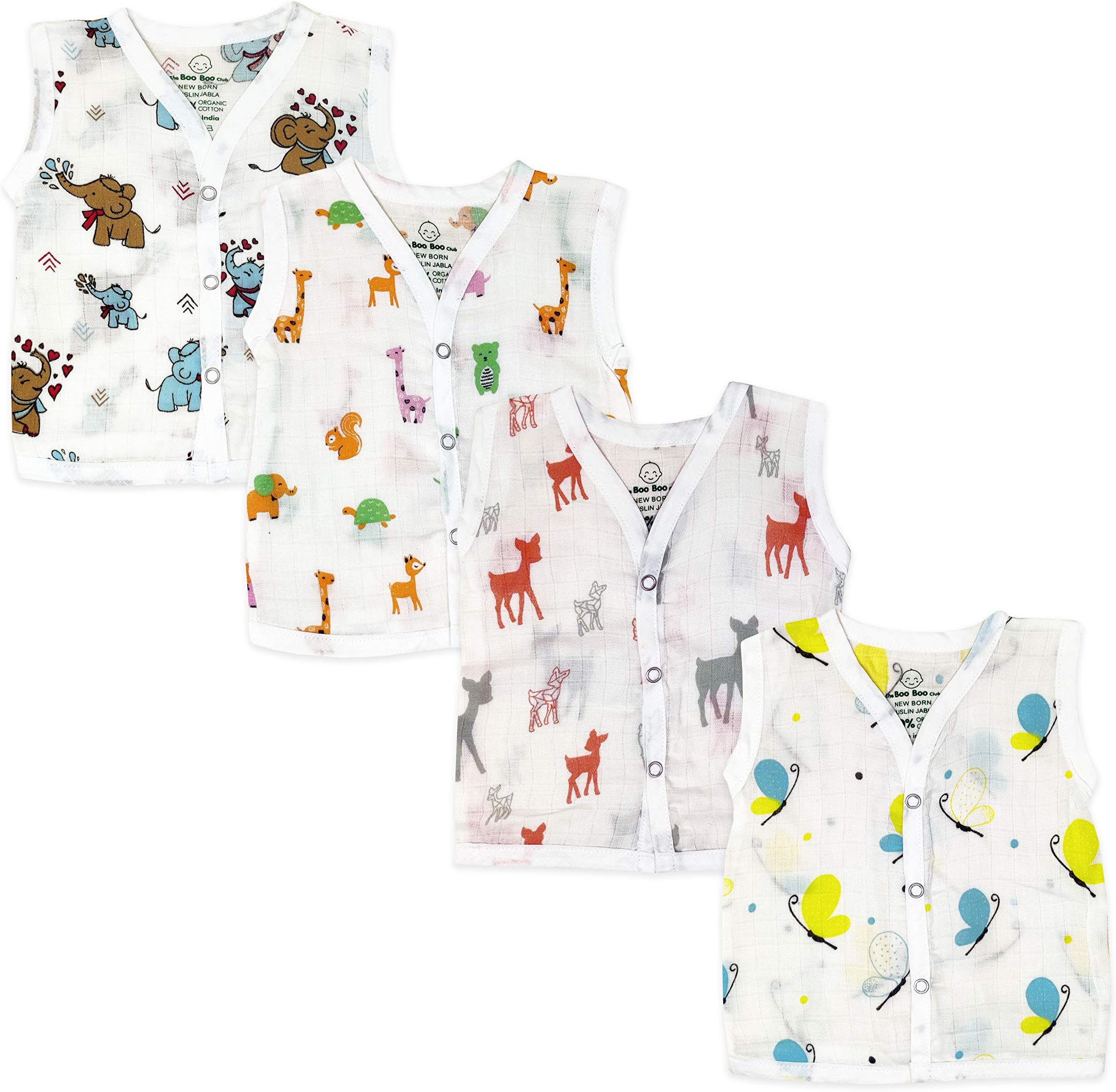 The Boo Boo Club Extra Soft Organic Cotton Muslin Jhabla for Born Baby (Set of 4). GOTS Certified