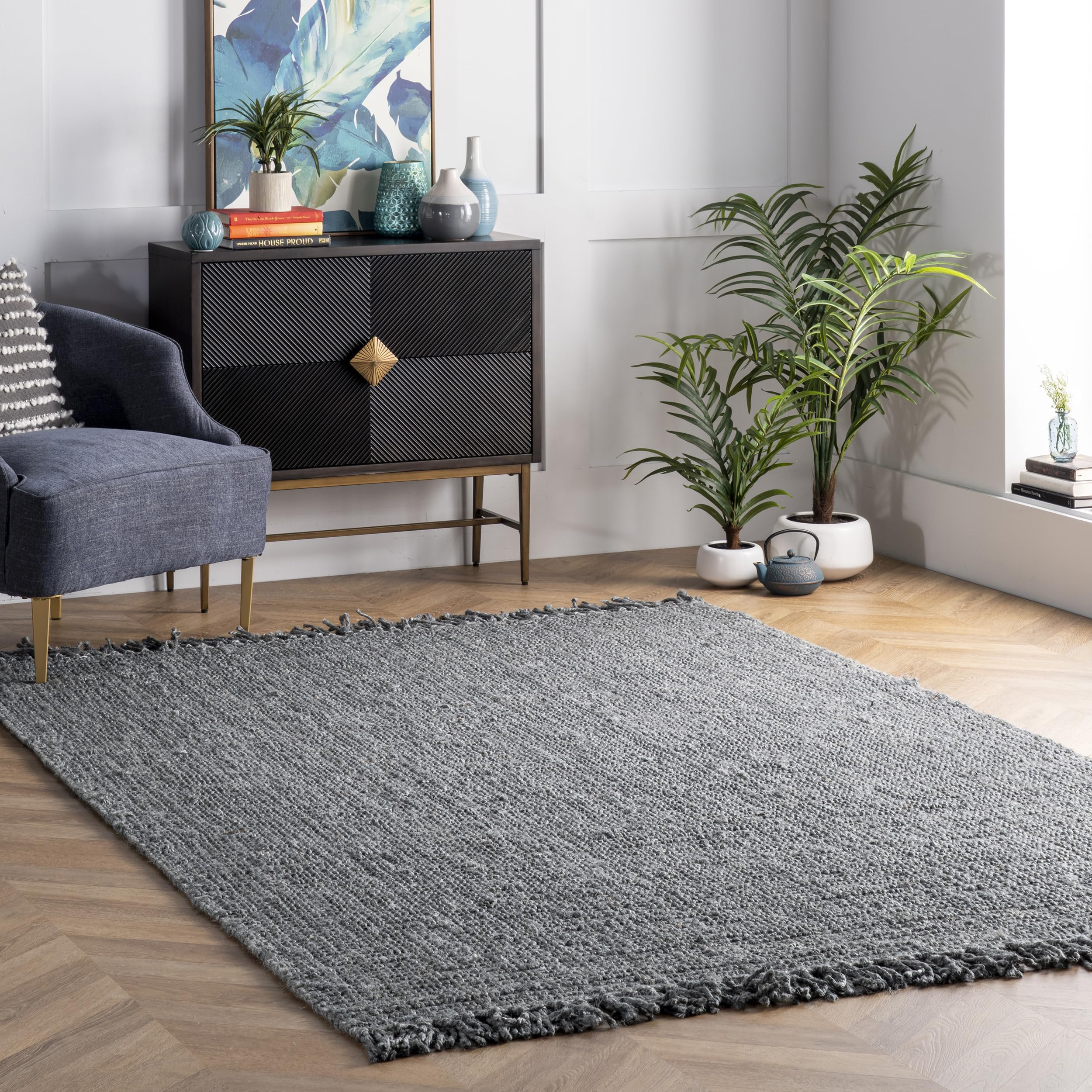 Photo 1 of **DIRT**Nuloom Daniela Grey, 5' x 7'6", Handmade, Jute, Tassel, Soft and Textured, High Traffic, Stain Resistant, Easy Clean, Durable Area Rug for Bedroom, Living Room, Dining Space, Foyer, Entryway