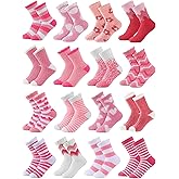 Unittype 16 Pairs Valentine Day Fuzzy Socks for Women Cute Pink Plush Slipper Socks Soft Warm Cabin Crew for Girls Adults Winter Indoor Home