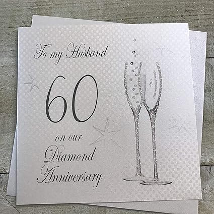 Bianco Carte Cotone Bicchieri Di Champagne P60h Per Mio Marito On Our Di Nozze Di Diamante Per 60 Biglietto Di Auguri Fatti A Mano Bianco Amazon It Casa E Cucina