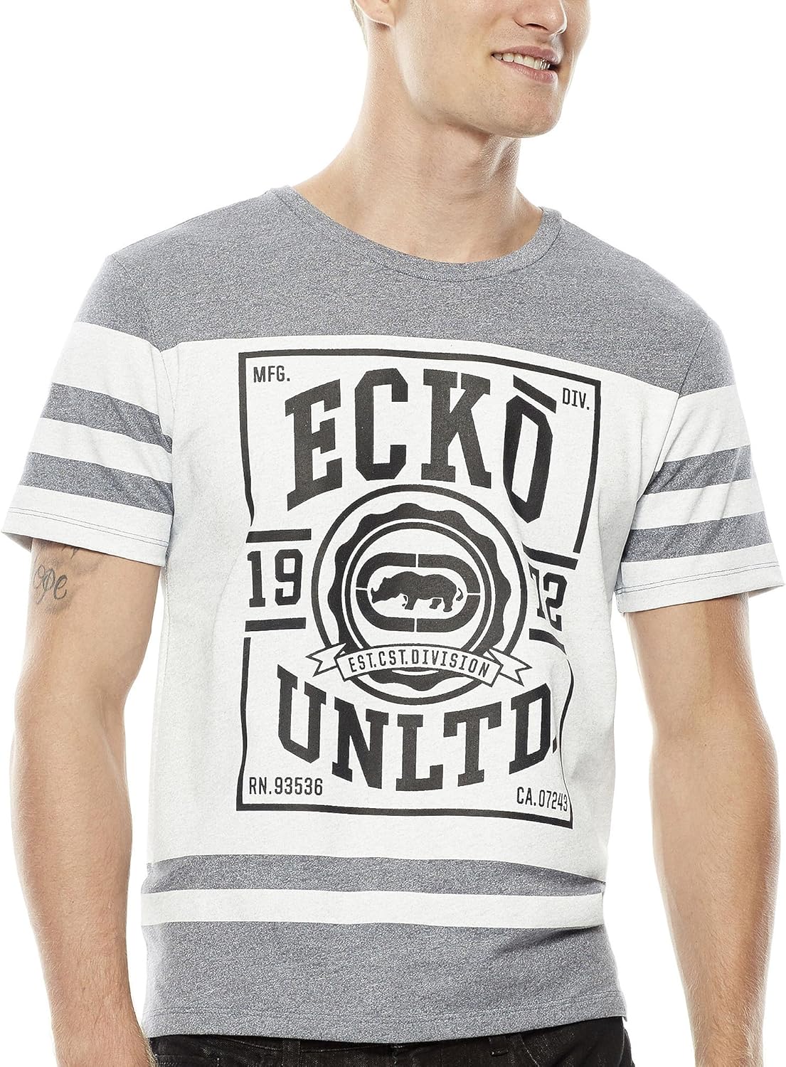 Ecko Unltd. Men's Yoked Box Short Sleeve Printed Jersey, Blanco Amazon