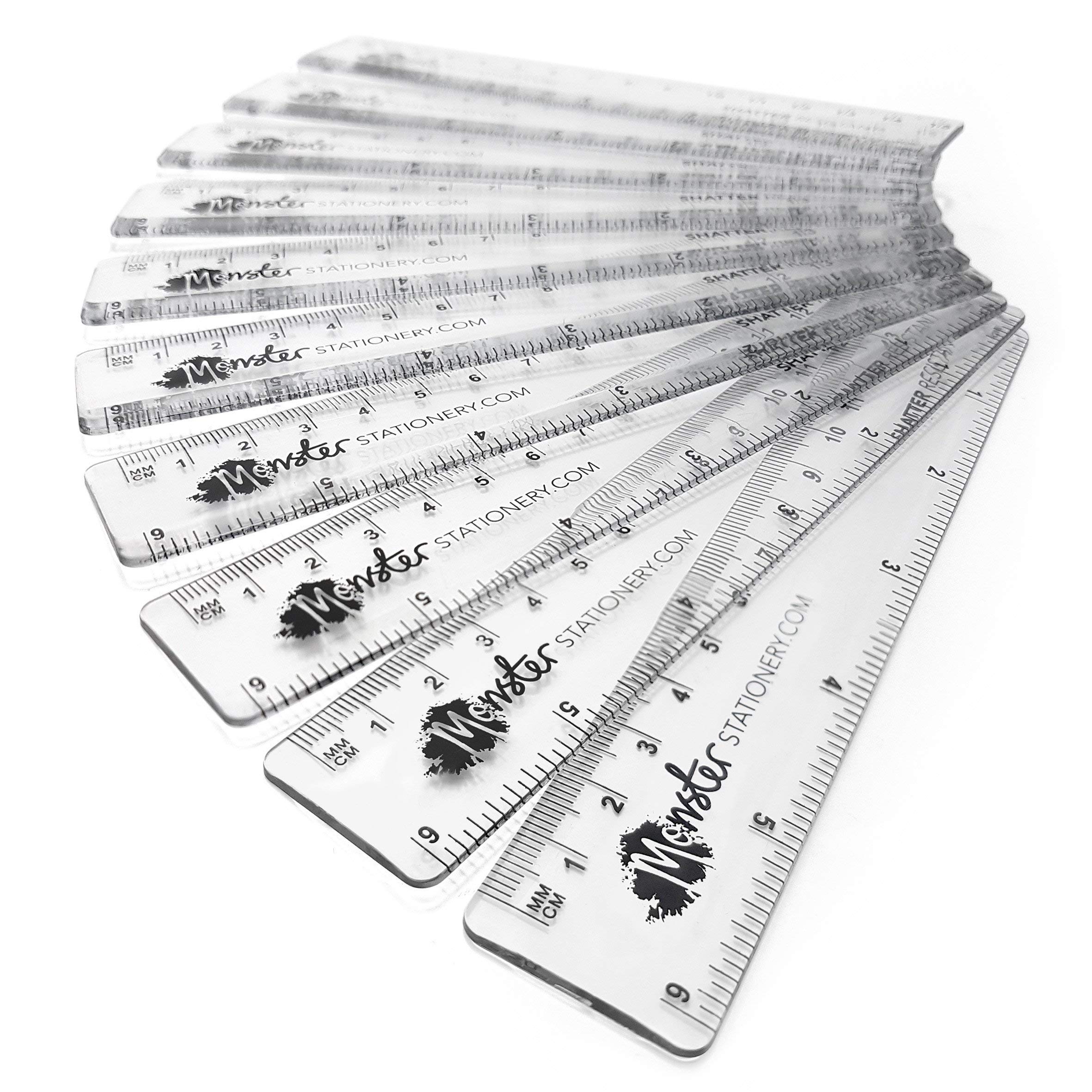 Monster Stationery - 6 Inch / 15cm Transparent Rulers - Shatter Resistant - Pack of 10 - Clear