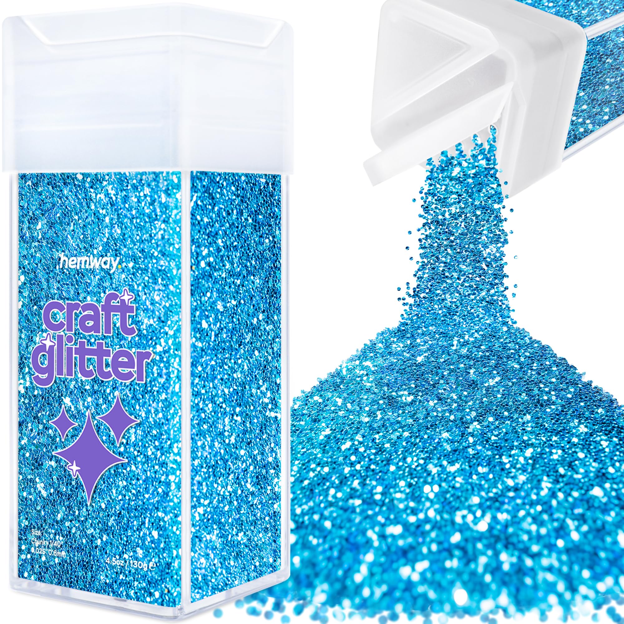 Hemway Glitter Shaker Ocean Blue 110g Chunky, Craft Glitter Shaker for Resin & Epoxy Crafts, Christmas Art Supplies, Nail, Body, Face, Eye, Festival, Crafting, Slime, Sparkle