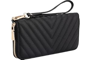 B BRENTANO Brentano Vegan Leather Slim Single-Zipper Chevron Embroidered Wallet with Removable Wrist Strap