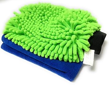 Sobby Microfiber Cleaning Glove with 1 Microfibre Cloth (1 pc Single Sided Large Chenille Glove - 1 pc 40cm x 40 cm Thick Drying Cloth)