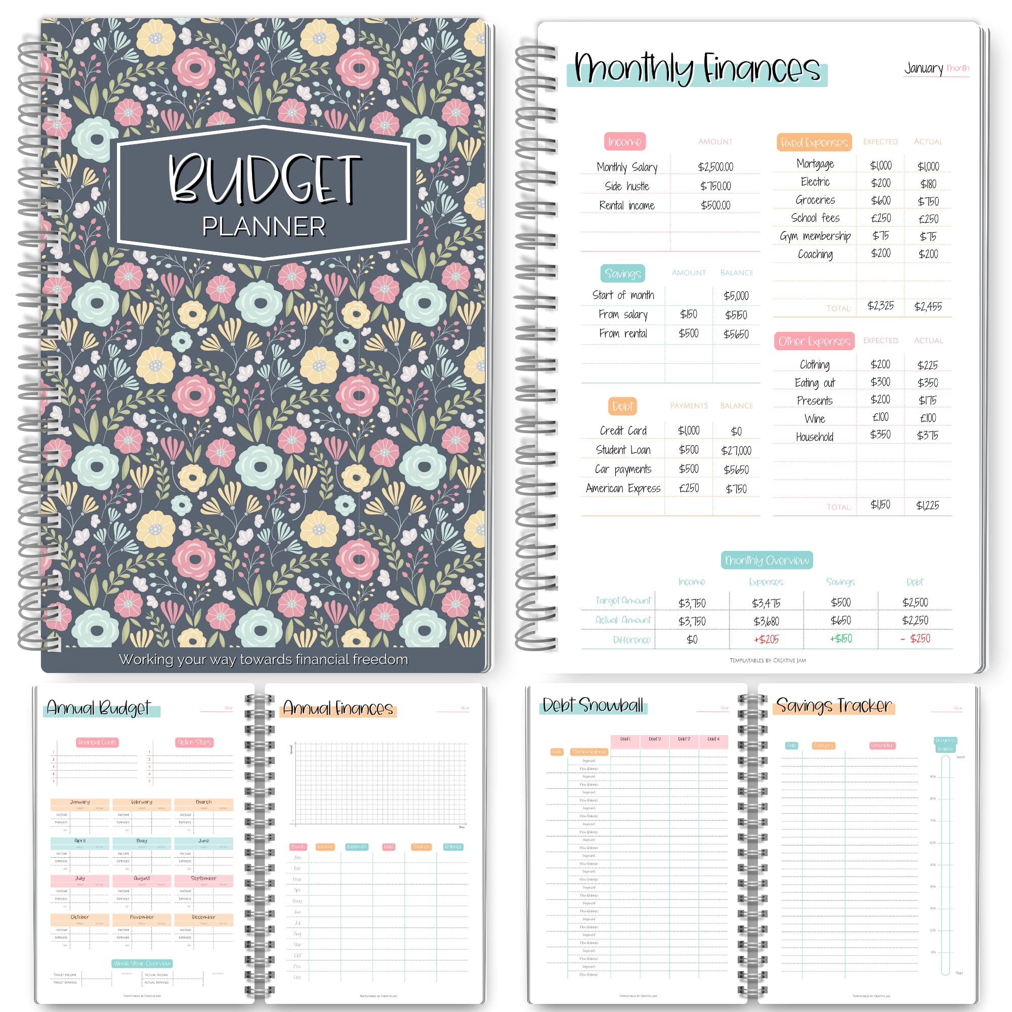 Budget Planner & Monthly Bill Organizer | Finance Budget Planner, Financial Savings, Debt, Income, Expenses, Spending & Bill Trackers - A5 Colorful Sky — image 1