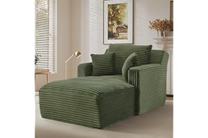 IHDKO Oversized Chaise Lounge Chair Indoor, Modern Corduroy Lounge Couch, Comfy Upholstered Sleeper Sofa with Throw Pillows, Fluffy Reading Chair Bed for Living Room, Green