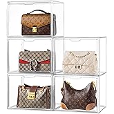 HBlife 5 Pack Purse Storage Organizer for Closet, Large Clear Stackable Handbag Display Case Box with Magnetic Door for Collectibles, Cosmetics, Women Heels and Toys