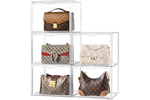 HBlife 5 Pack Purse Storage Organizer for Closet, Large Clear Stackable Handbag Display Case Box with Magnetic Door for Collectibles, Cosmetics, Women Heels and Toys