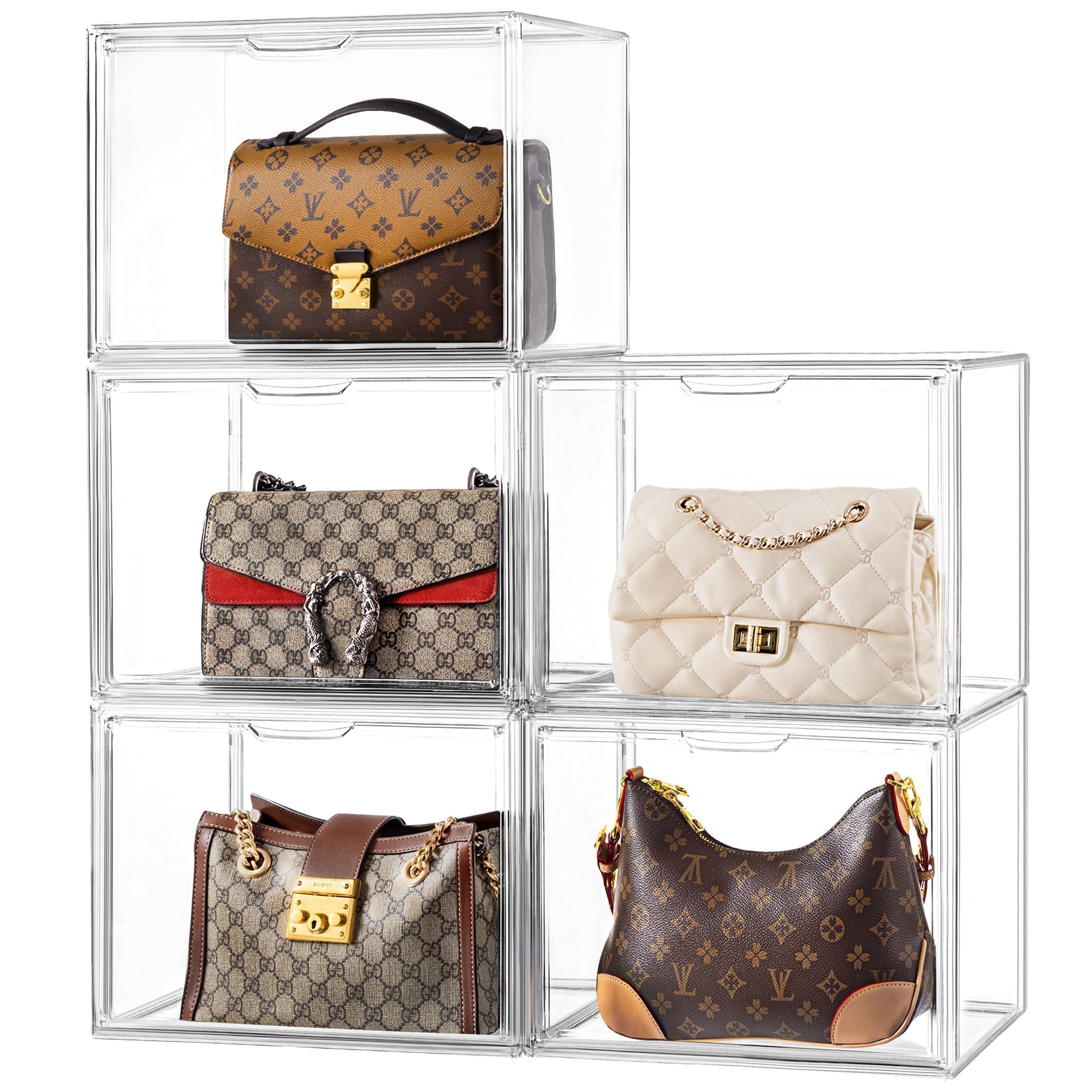 View 1 of **ONLY 1 ORGANIZER** HBlife 5 Pack Purse Storage Organizer for Closet, Large Clear Stackable Handbag Display Case Box with Magnetic Door for Collectibles, Cosmetics, Women Heels and Toys