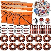 Suncalla 98 Pcs Basketball Party Favors Include Basketball Goodie Makeup Bags Bracelet Hair Bands Hair Ties Sticker for Sports Team Gifts Birthday Decoration Party Supplies