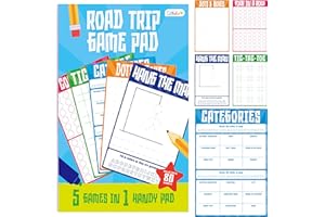 GETHELUD Road Trip Game Pad, 80 Perforated Sheets Travel Activity Pad, 5 Games in 1 Pad, Plane, Car Trip Activity, Pen Pencil & Paper Game for Kids, Adults (6” x 9”)