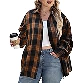 Dookttker Womens Plus Size Buffalo Plaid Flannel Shirt Long Sleeve Collar Button Down Blouses Loose Lightweight Tops