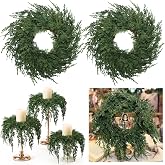 Rivvlive 4 Pcs Small Christmas Cedar Wreaths 12 Inch Mini Drop Wreath | Artificial Christmas Cedar Wreaths Pine Garland Faux Cedar Twigs Drop Pine Needles for Cabinet Windows Kitchen Decor