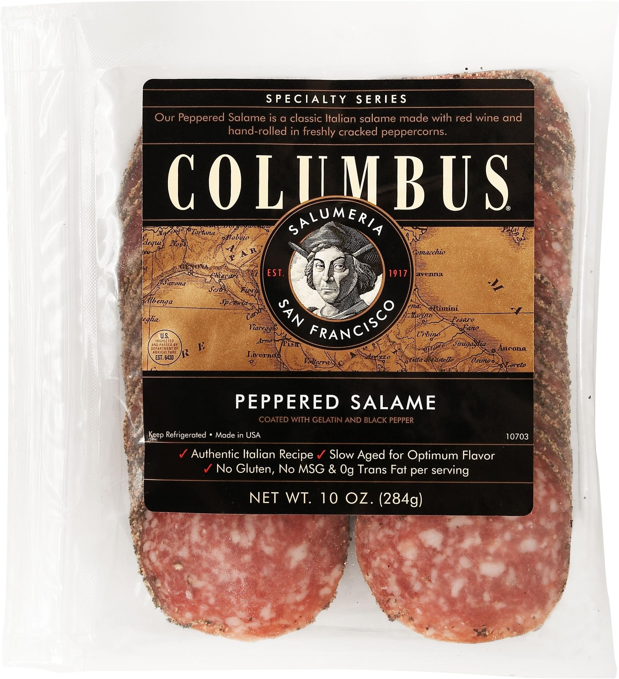 Columbus Salame Company Sliced Pepper Salame 10 ounce, Case of 12