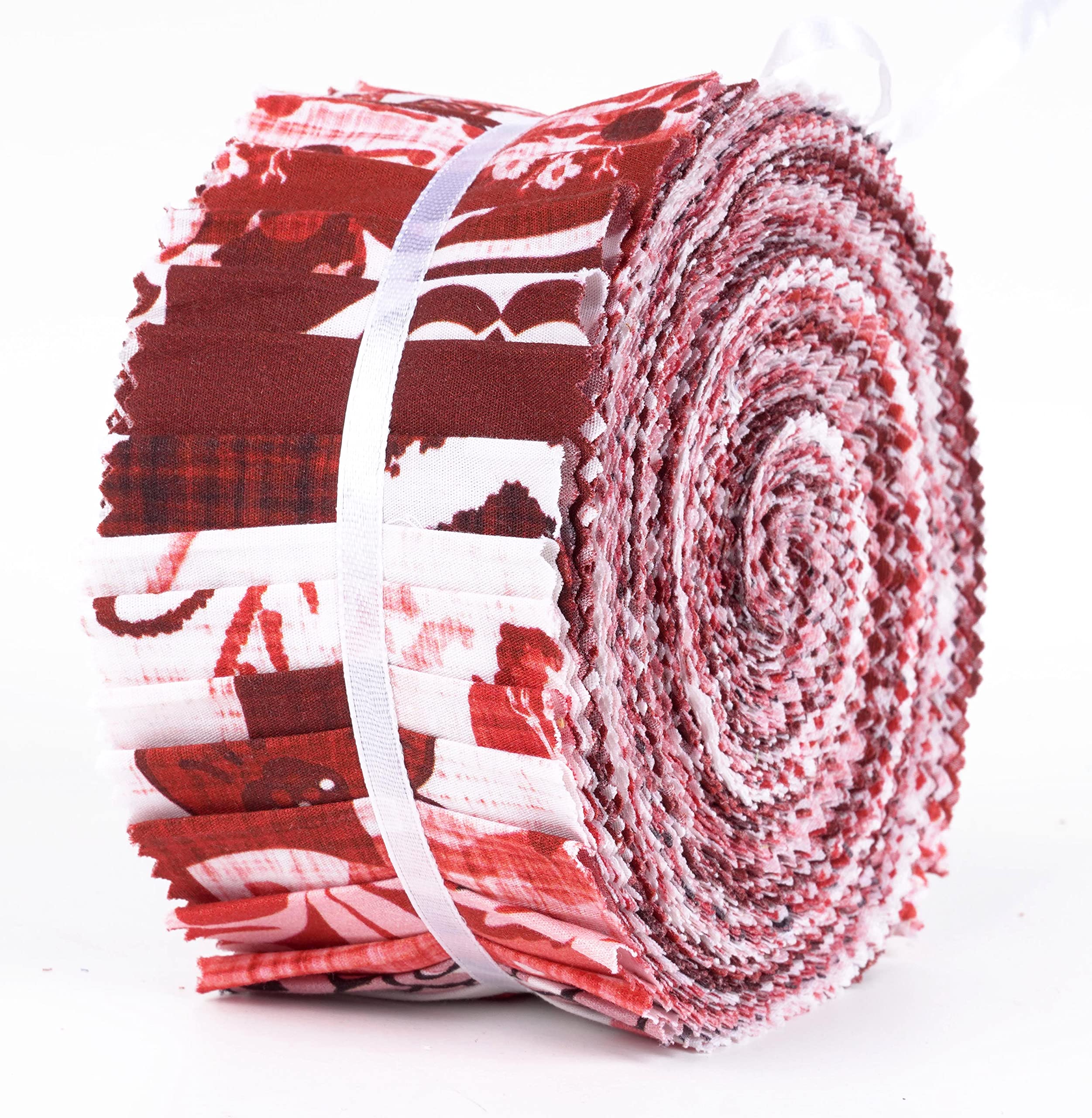 Soimoi 40Pcs Block Print Cotton Precut Fabrics for Quilting Craft Strips 2.5x42inches Jelly Roll - Red