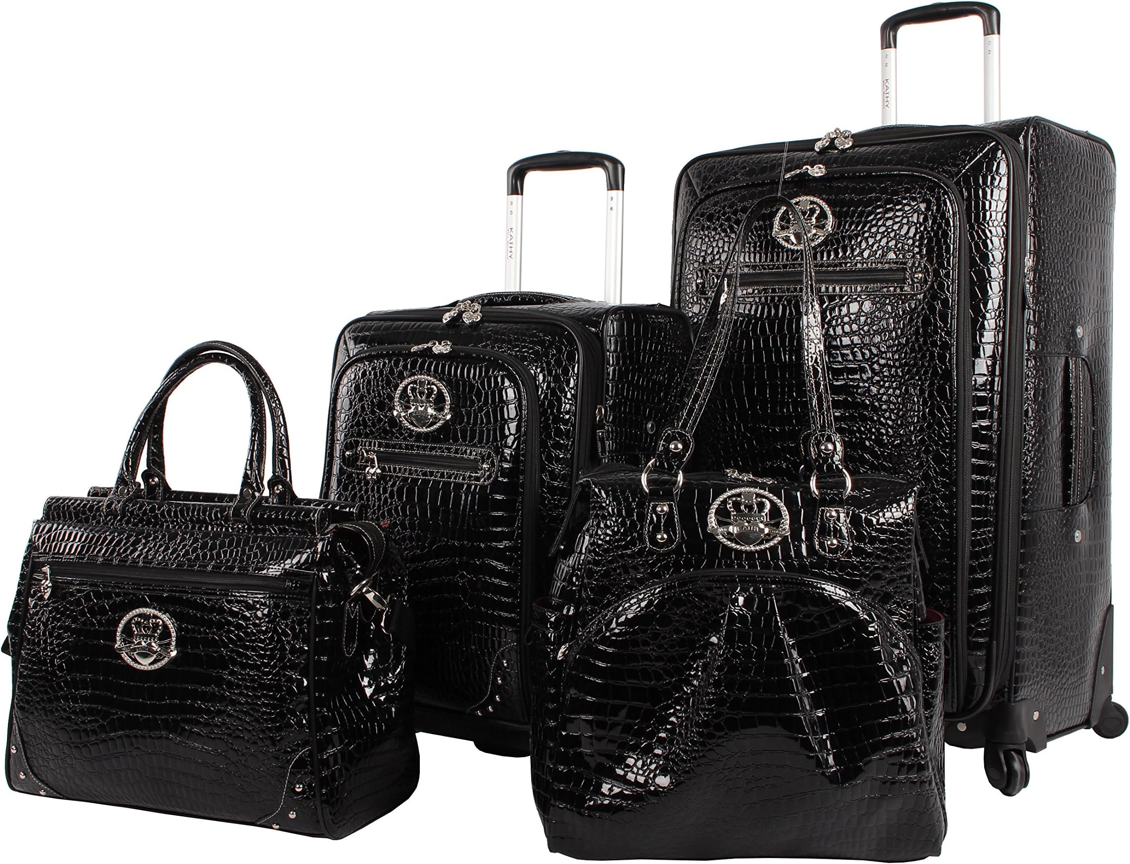 Kathy Van Zeeland Croco PVC Luggage Set 4 Piece Expandable Suitcase with Spinner Wheels