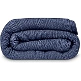 Linteum Textile Supply Leno Weave Navy Blue Blanket, Queen 100% Cotton, Lightweight, Warm, Fluffy, Premium and Durable Soft & Cozy Bed Blanket for Home, Couch, Sofa & Dorm, All Season Throw [90x90]