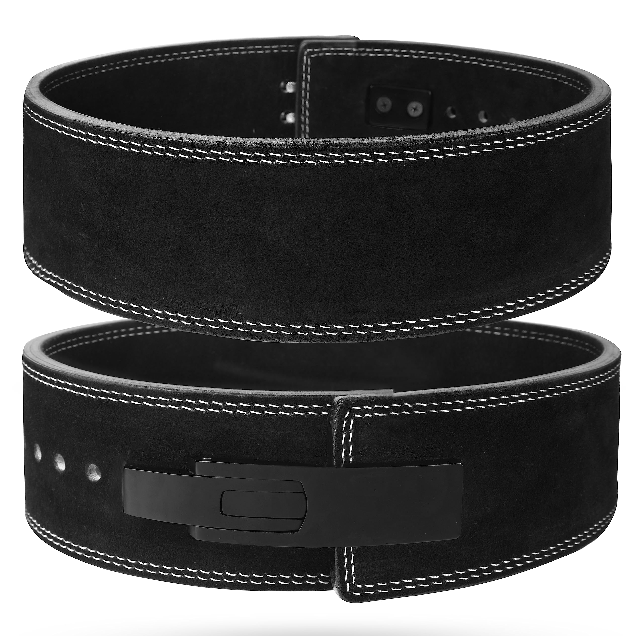 Cow Hide Leather Gym Weight Lifting Lever Buckle Powerlifting Belt Fitness Exercise Bodybuilding (Black, Small)