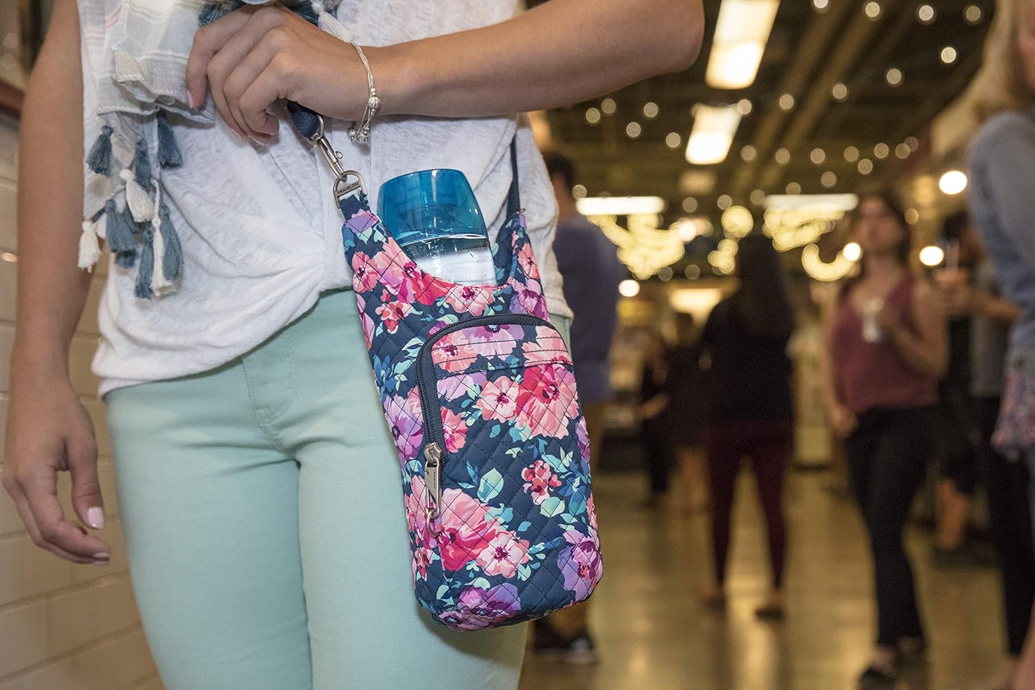 Travelon Anti-Theft Boho Water Bottle Tote Sling, Blossom Floral 