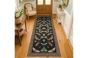 HAZO HAUS 2x6 Black Entryway Runner Rugs Washable Non Slip Runners for Hallway, Kitchen, Mudroom, Laundry Room, Stain Resistant Ultra Soft Non Skid, Nature Insect Fantasy Whimsical Indoor Decor