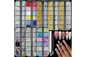 UWETIME 3D Nail Charms and Gems 8 Boxes Charms for Nails Design Kit Colorful Bubble Beads Flowers Pearls and Flatback Rhinestones for Crafting