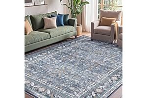 OPPODREAM Vintage Blue Area Rugs 5x7, 5 x 7 Retro Washable Rug Non Slip, Low-Pile Faux Wool Carpet, Soft Distressed Navy Floor Mat for Living Room, Bedroom, Kitchen, Office, Dorm, Dinning Room