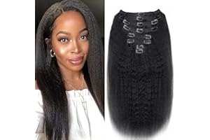 MIHUGASS Kinky Straight Clip in Hair Extensions Real Human Hair Natural Black Double Weft Clip ins for Women 16 Inch 120g 8pcs Seamless Kinky Straight Clip on Extensions Human Hair